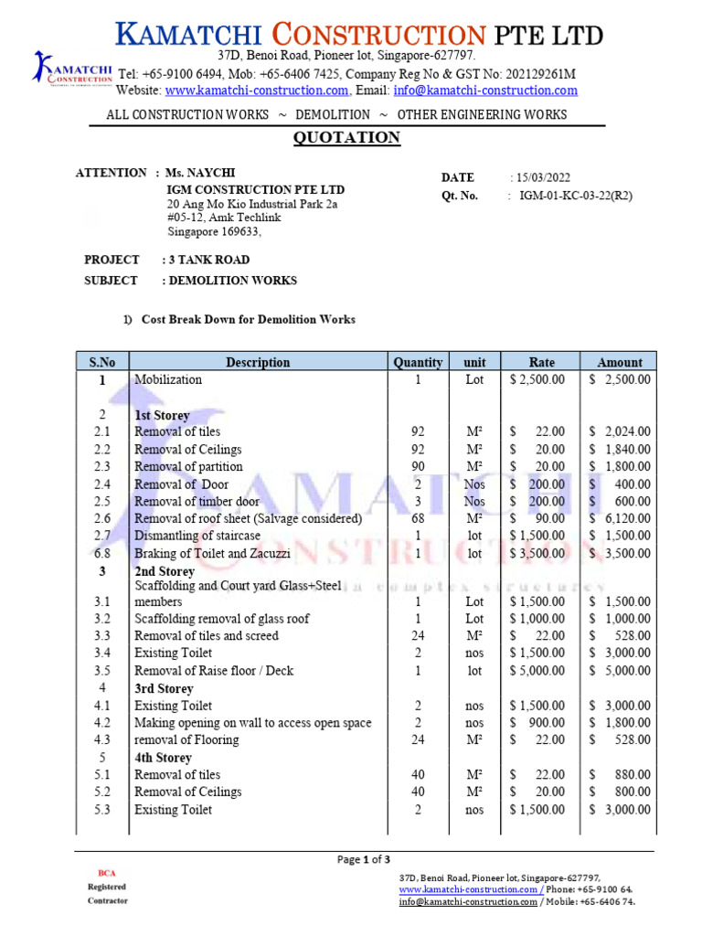 Demolition Works Quotation Details | PDF | Marine Salvage