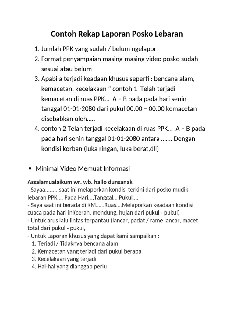 Rekap Laporan Posko Mudik Lebaran | PDF
