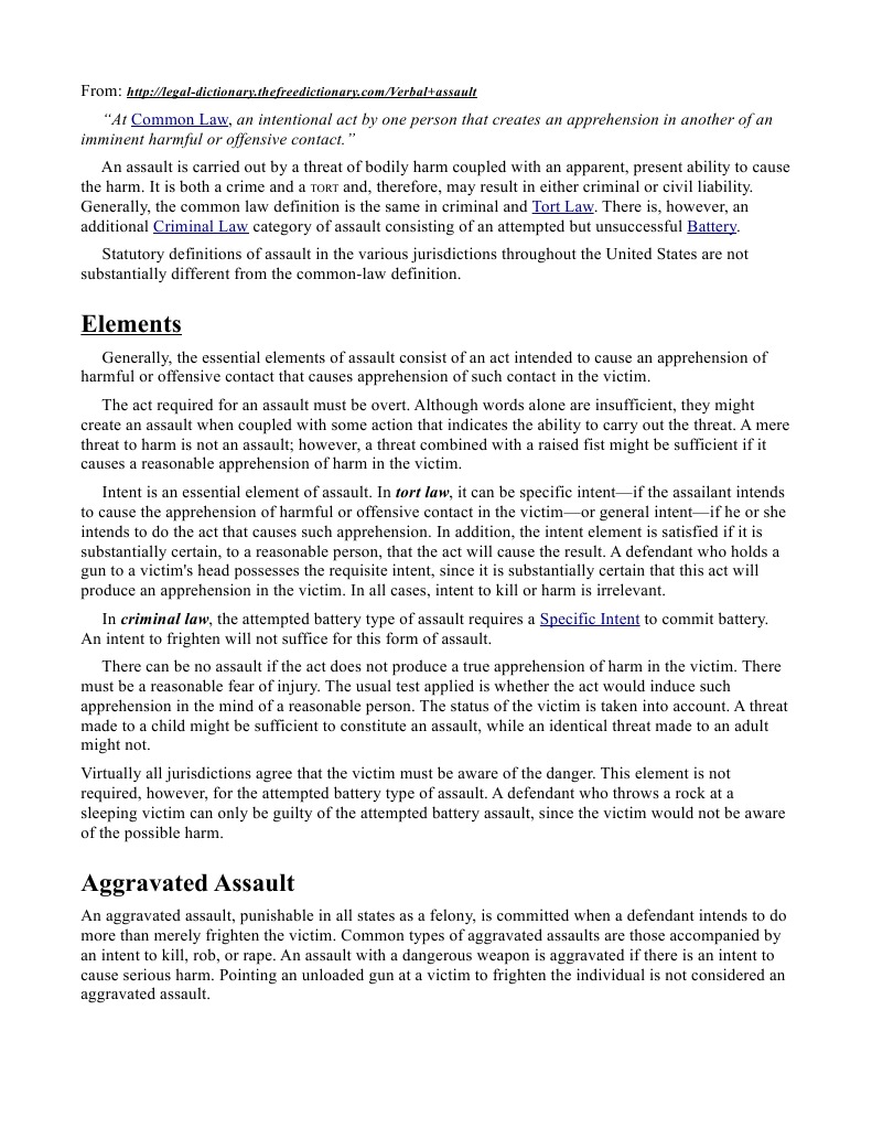 Verbal Assault Assault Intention (Criminal Law) Free 30day Trial