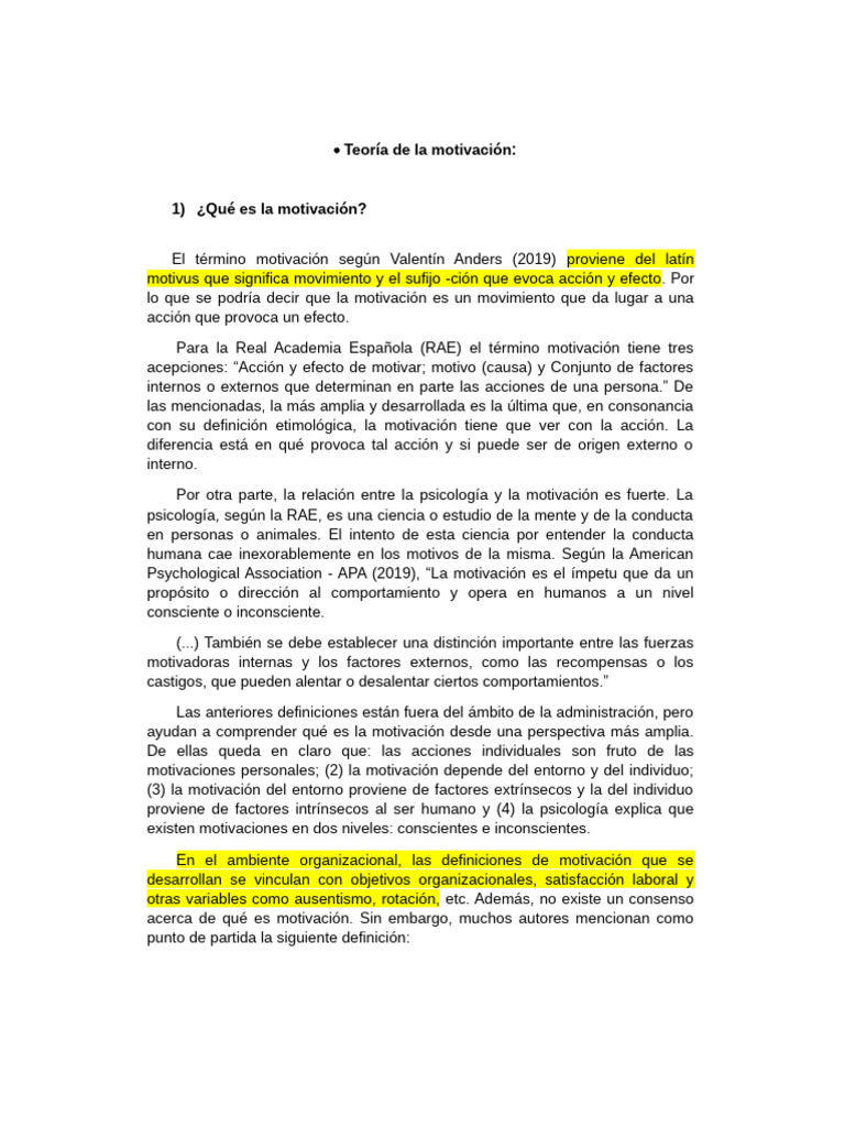 Teoría de la Motivación en Psicología y Trabajo | PDF | Motivacional ...