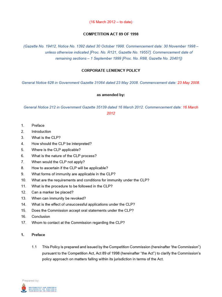 Notice 628 of 23 May 2008 - Corporate Leniency Policy | PDF | Sovereign ...