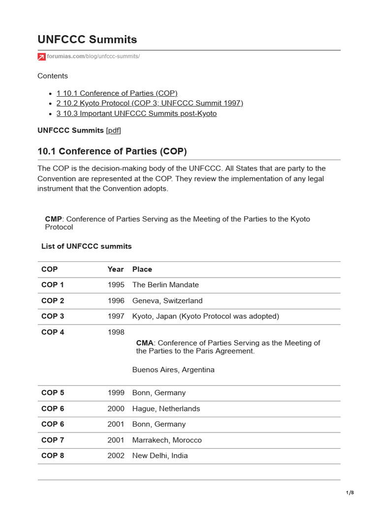 Kyoto Protocol and UNFCCC COP Overview | PDF | Kyoto Protocol | United ...