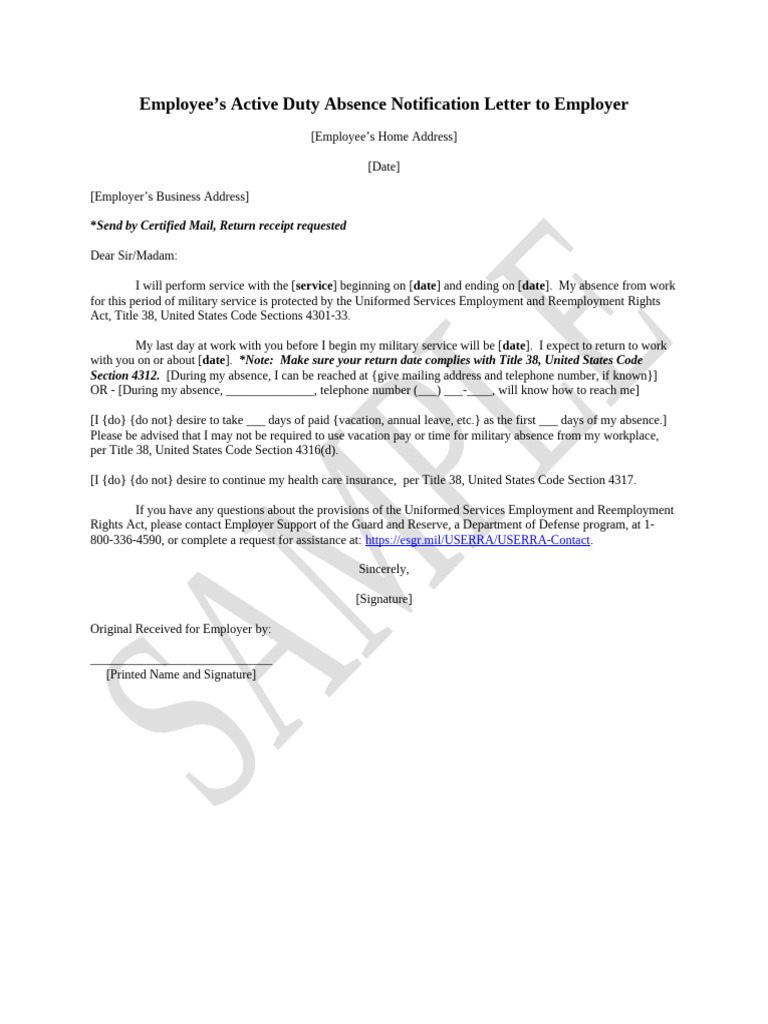Military Leave Notification Letter Sample | PDF