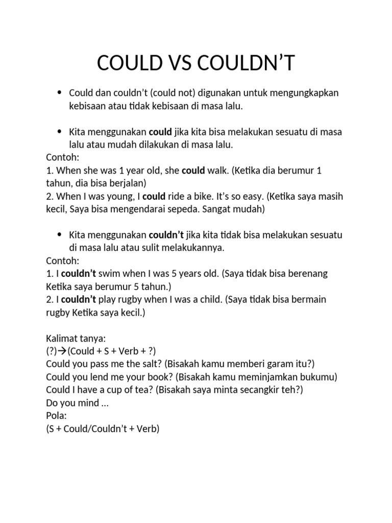 Could Vs Couldn't | PDF
