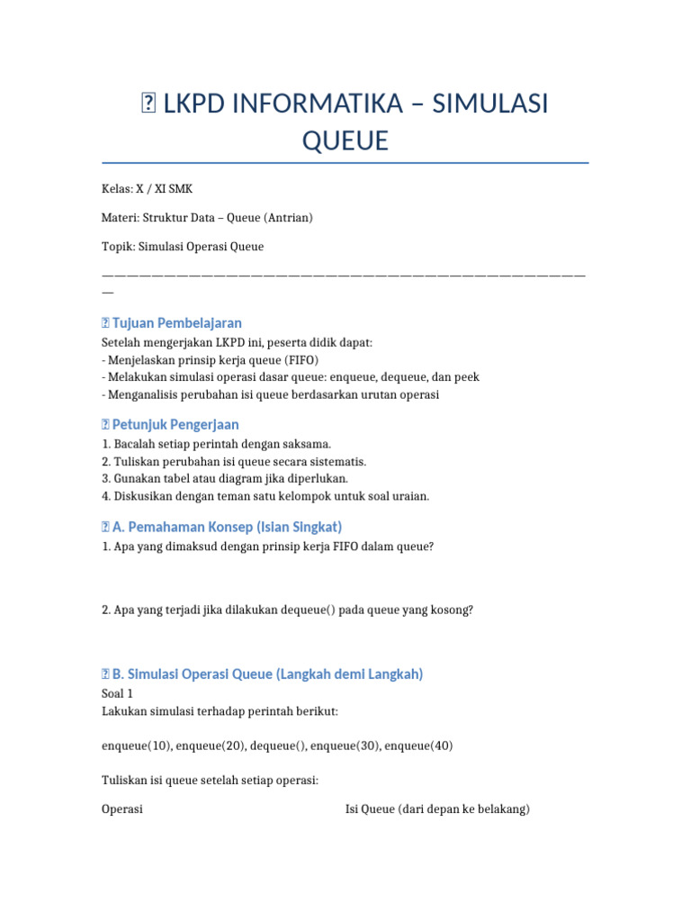 Simulasi Operasi Queue dalam Informatika | PDF