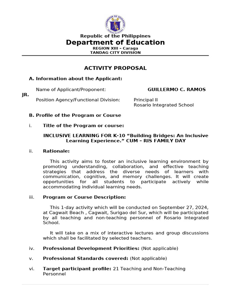 Inclusive Learning Family Day Proposal | PDF | Learning | Cognition