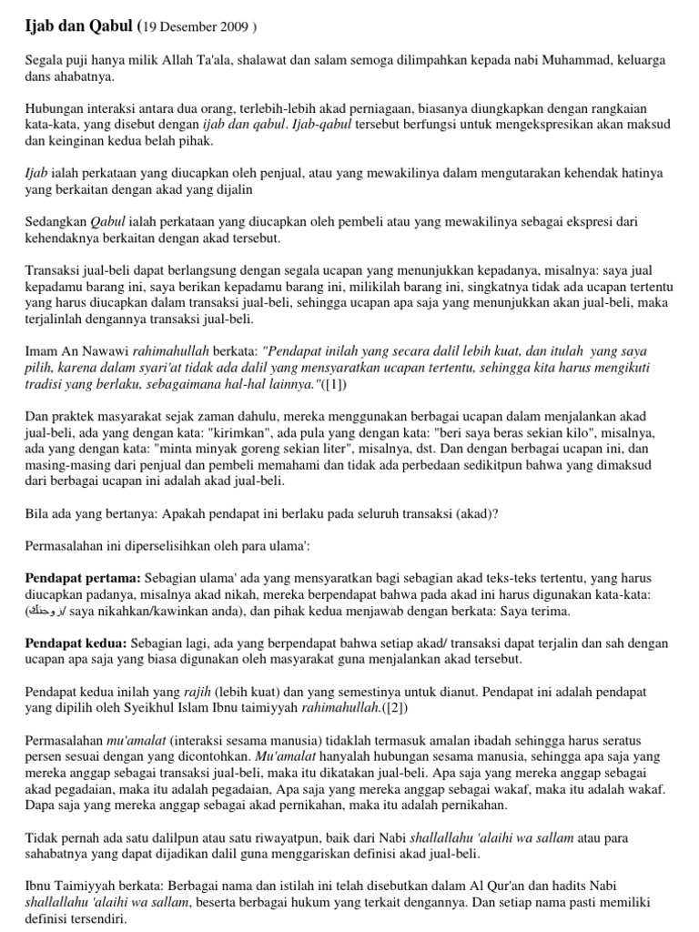 Arti Dan Bacaan Ijab Kabul