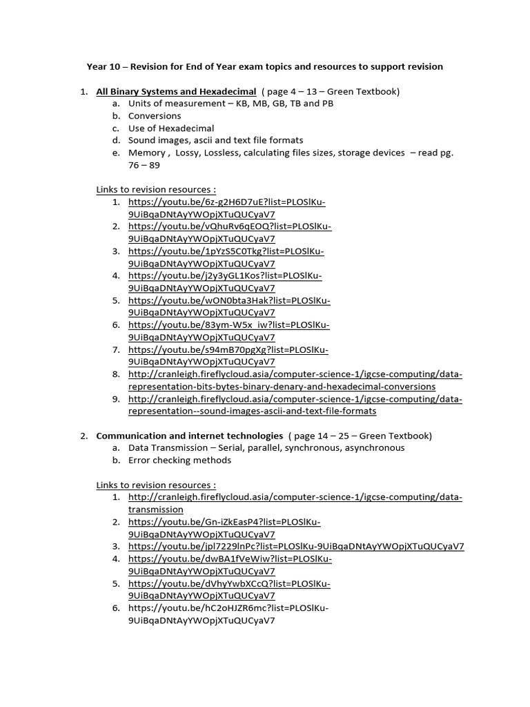 Year 10 Computer Science Revision Guide | PDF | Bit | Byte