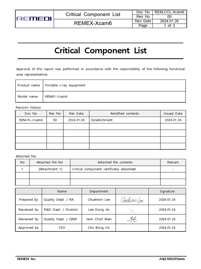 REMEX-Xcam6 Critical Components List | PDF | Power Supply | Electricity