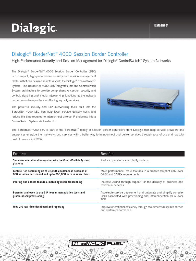 Dialogic BorderNet 4000 SBC Overview | PDF | Session Initiation ...