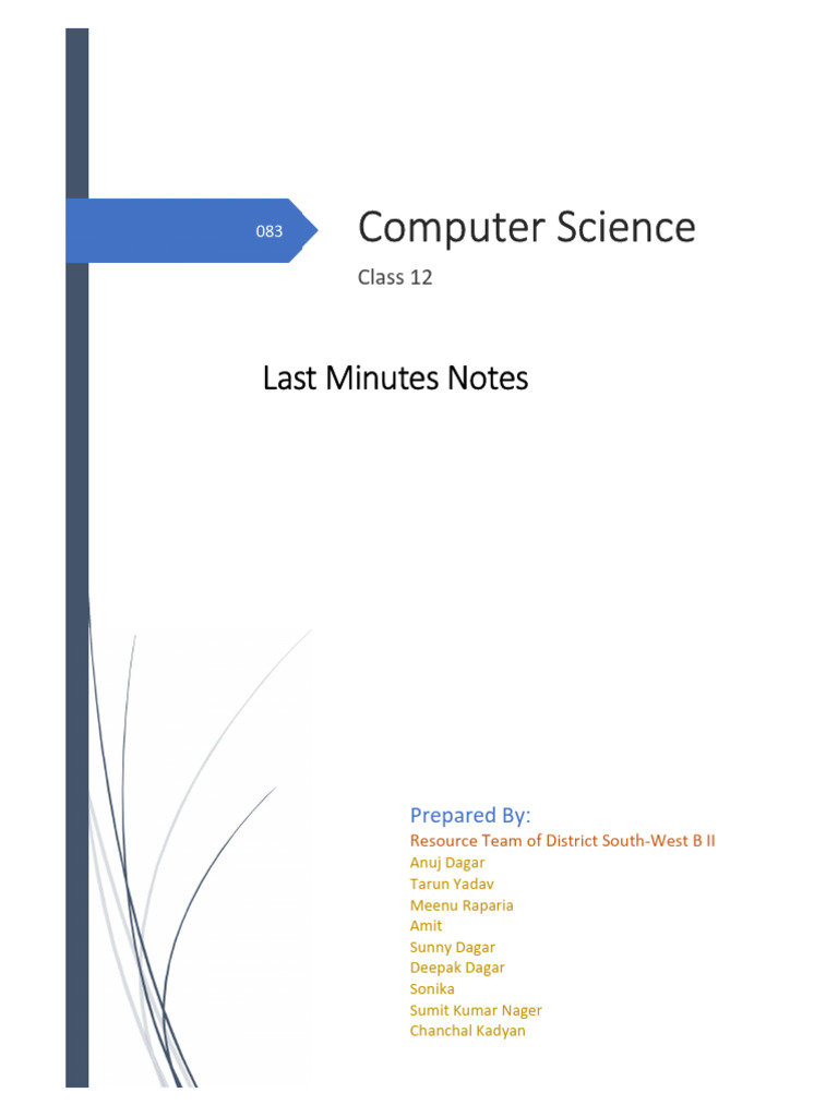 GFG Last Minute Notes for CS Class 12 | PDF | Parameter (Computer ...