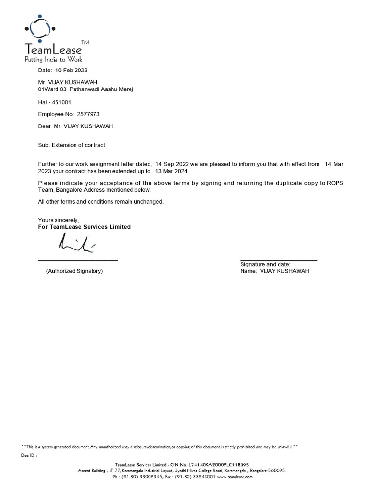 Extension Letter | PDF
