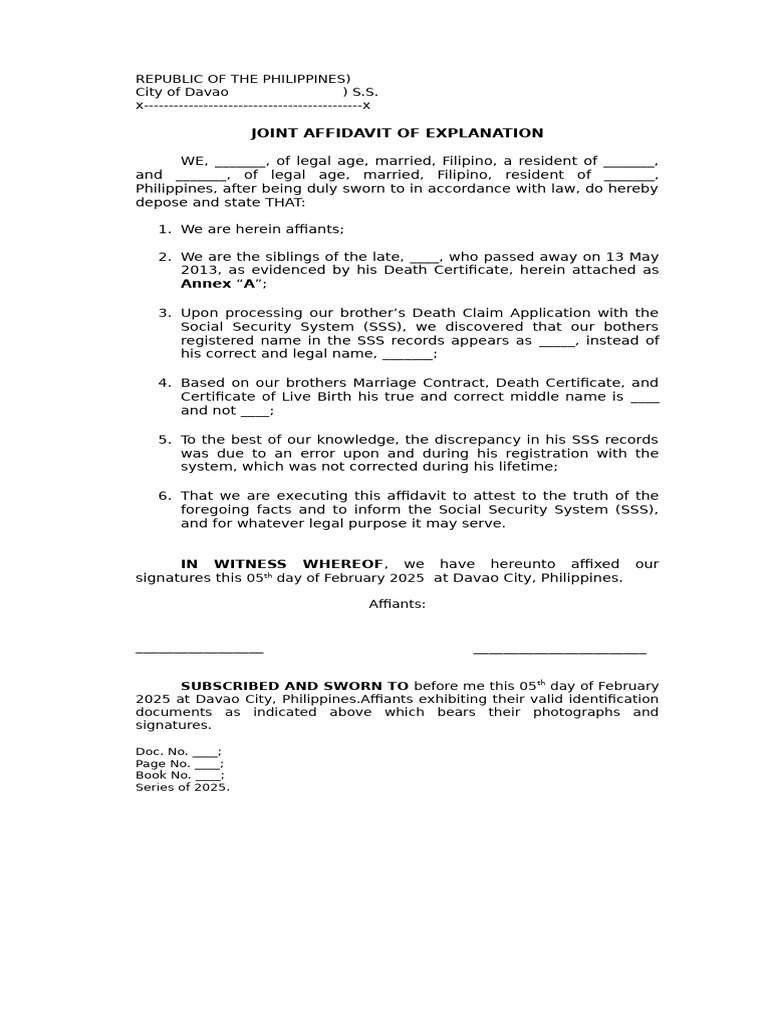 Joint Affidavit of Explanation | PDF | Affidavit | Legal Documents
