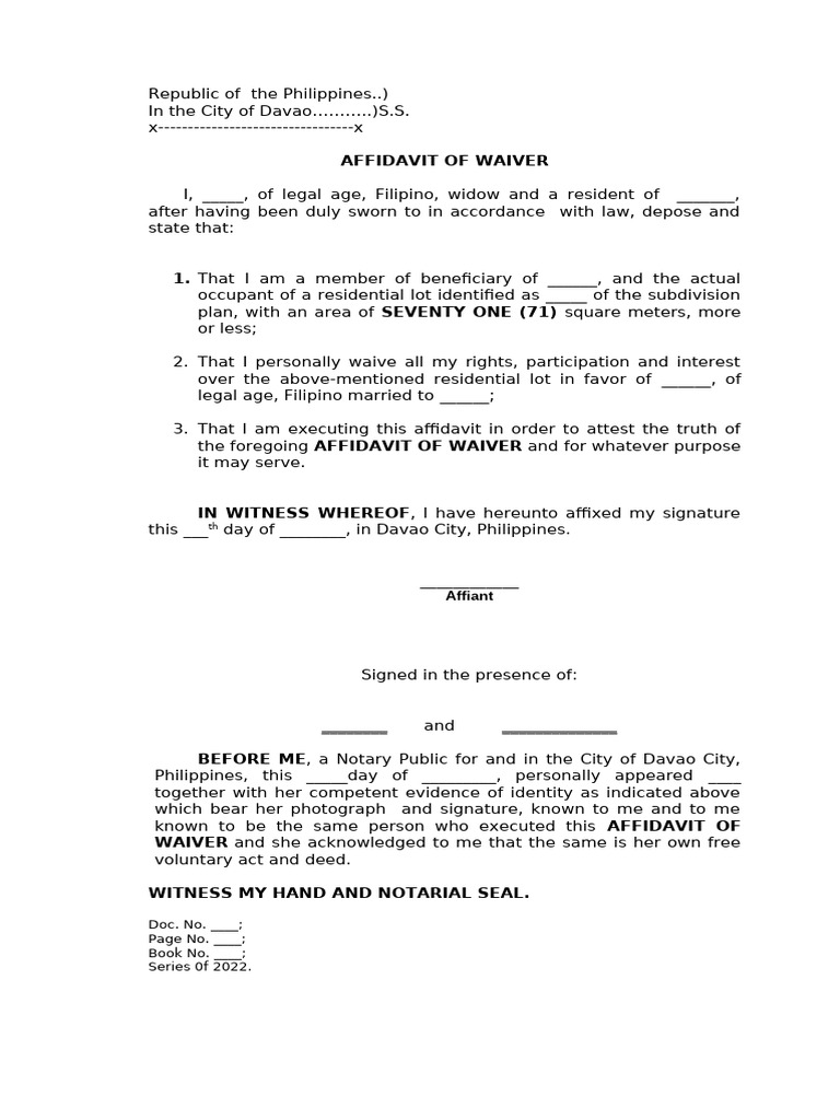 Affidavit of Waiver Template Philippines | PDF