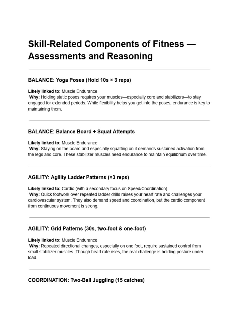 Assessing Skill-Related Fitness Components | PDF | Endurance | Physical ...