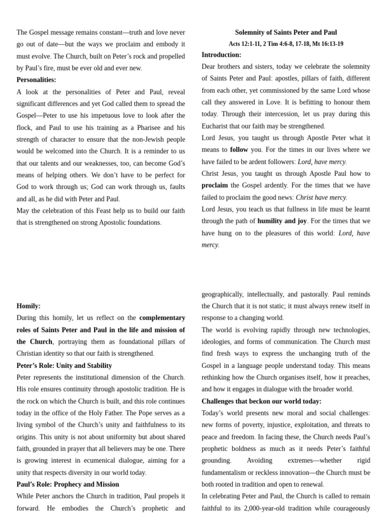 Saints Peter and Paul: Faith and Renewal | PDF | Saint Peter | Paul The ...