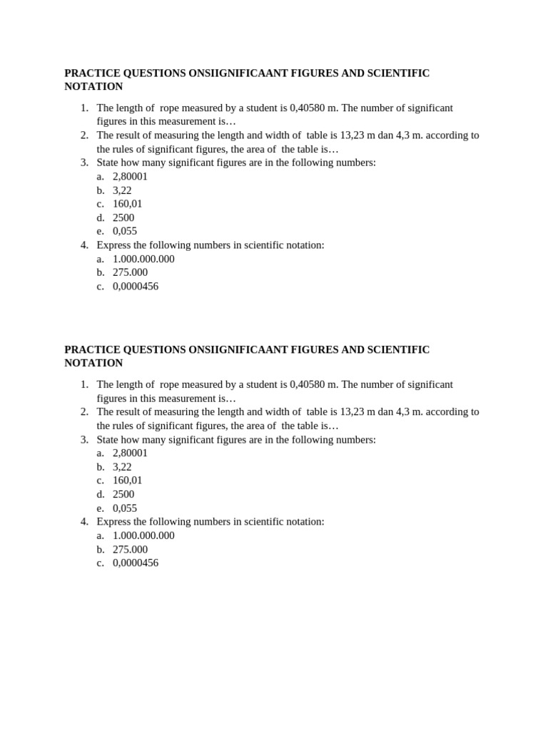 Significant Figures and Scientific Notation Practice | PDF