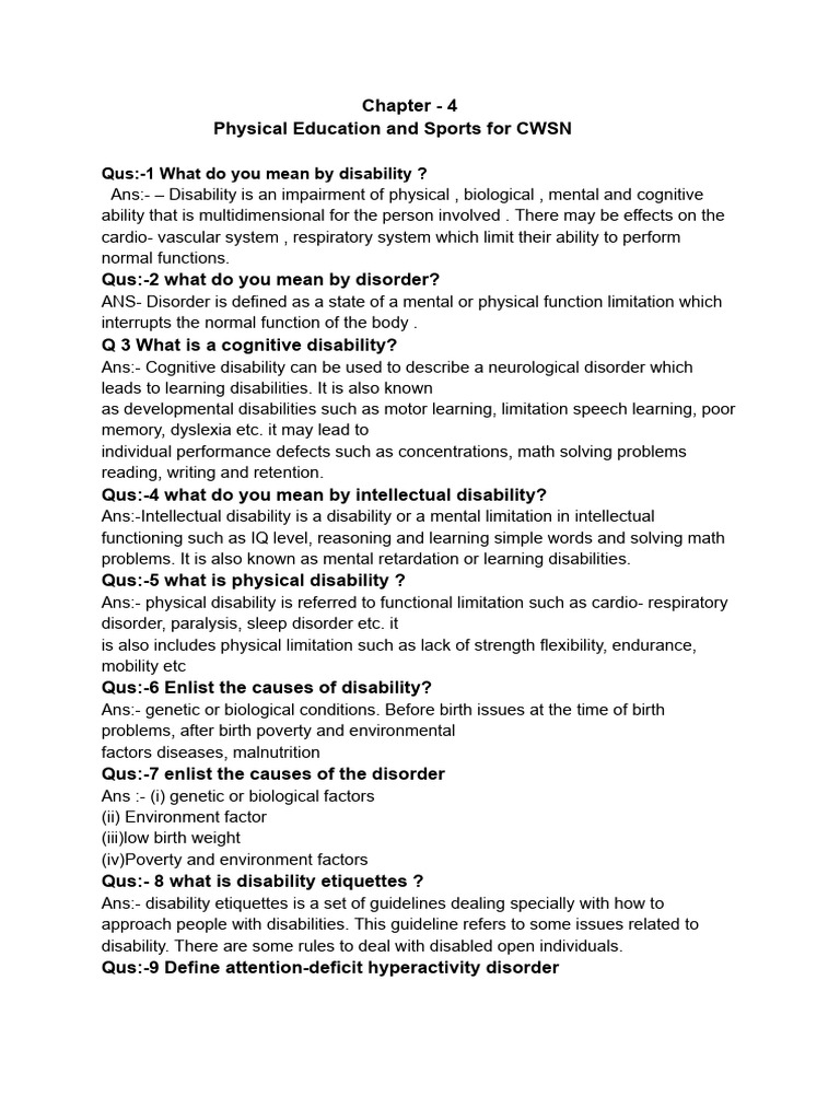 Physical Education for CWSN: Chapter 4 Notes | PDF | Paralympic Games ...