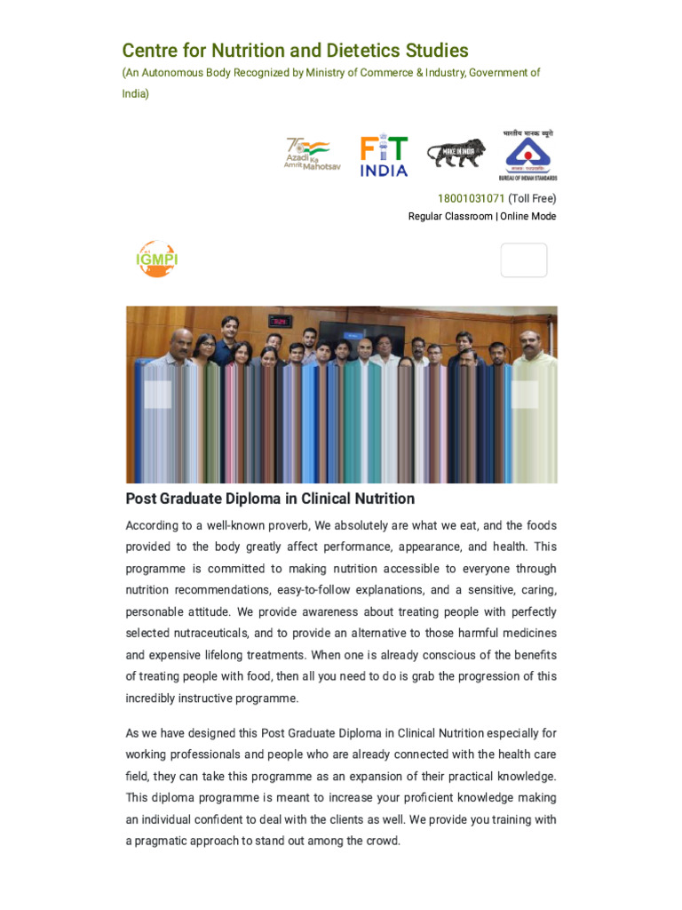 Post Graduate Diploma - Executive Diploma in Clinical Nutrition | PDF ...