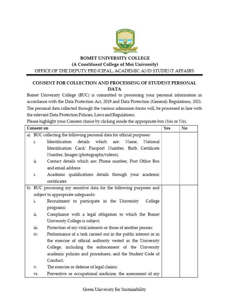 BUC Student Data Consent Form | PDF | Information Privacy | Identity ...