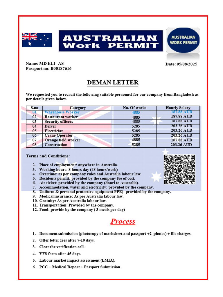 Australia Work Permit Recruitment Details | PDF