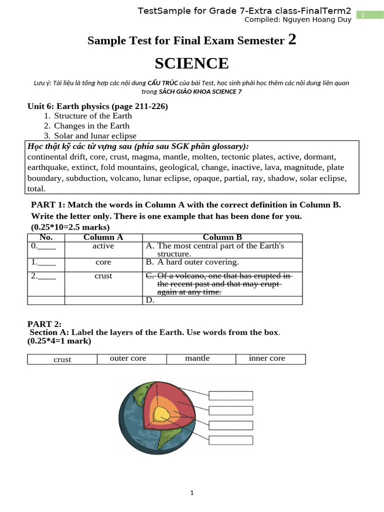 Grade 7 Science Final Exam Sample | PDF | Volcano | Earth
