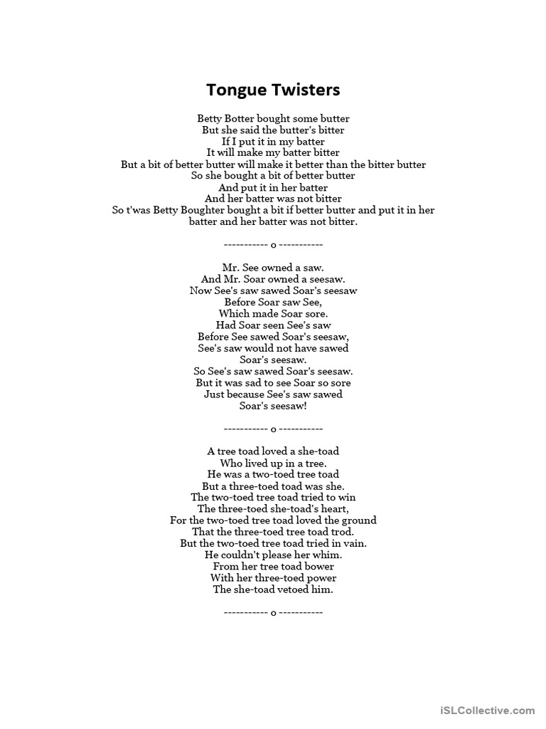 A2 Tongue Twisters Collection | PDF