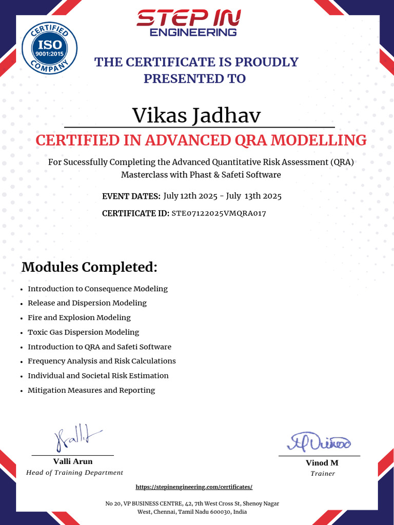 Advanced QRA Certification Achieved | PDF