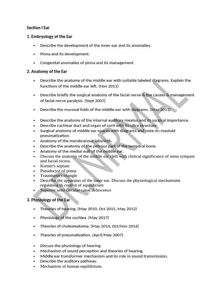 RGUHS PREVIOUS YEAR Otology | PDF | Ear | Hearing Loss