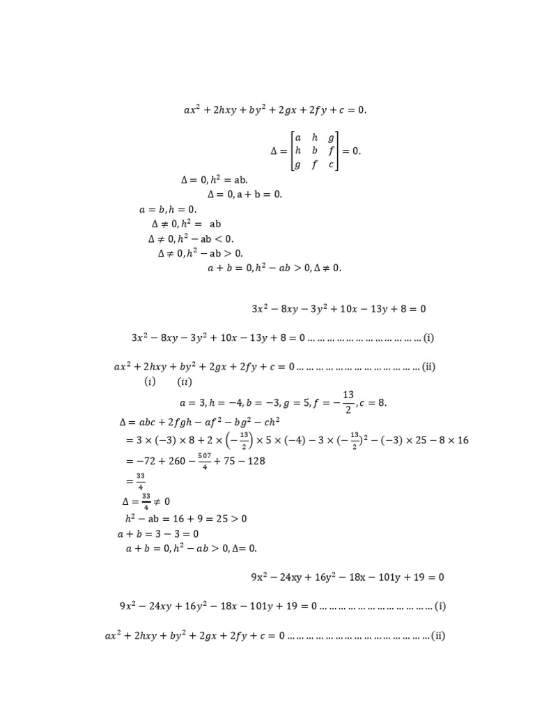 Classification of Second Degree Equations | PDF | Line (Geometry ...