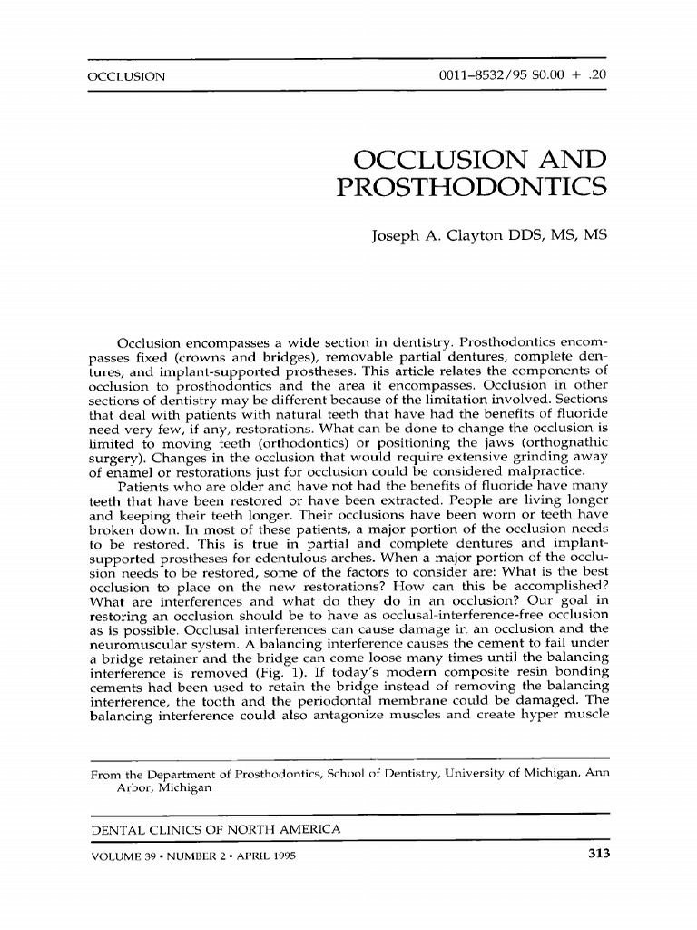 Occlusion's Role in Prosthodontics | PDF | Dentistry Branches | Tooth