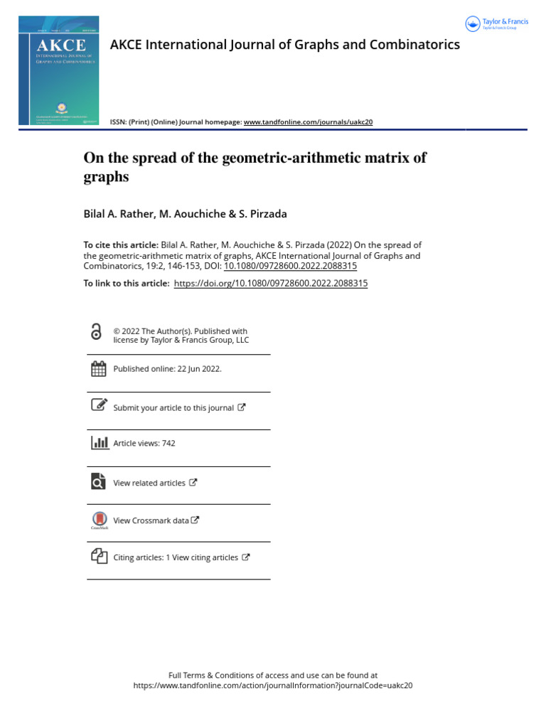 Geometric-Arithmetic Matrix Spread in Graphs | PDF | Vertex (Graph ...