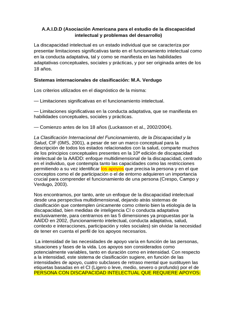 Clasificación de la Discapacidad Intelectual | PDF | Invalidez ...