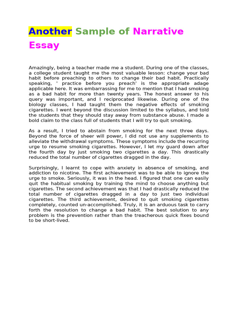 Another Sample Narrative Essay 30 Nov | PDF