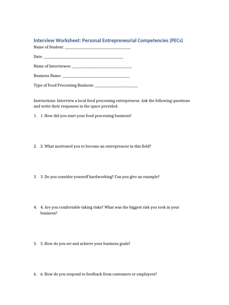 Food Processing Entrepreneur Interview Guide | PDF