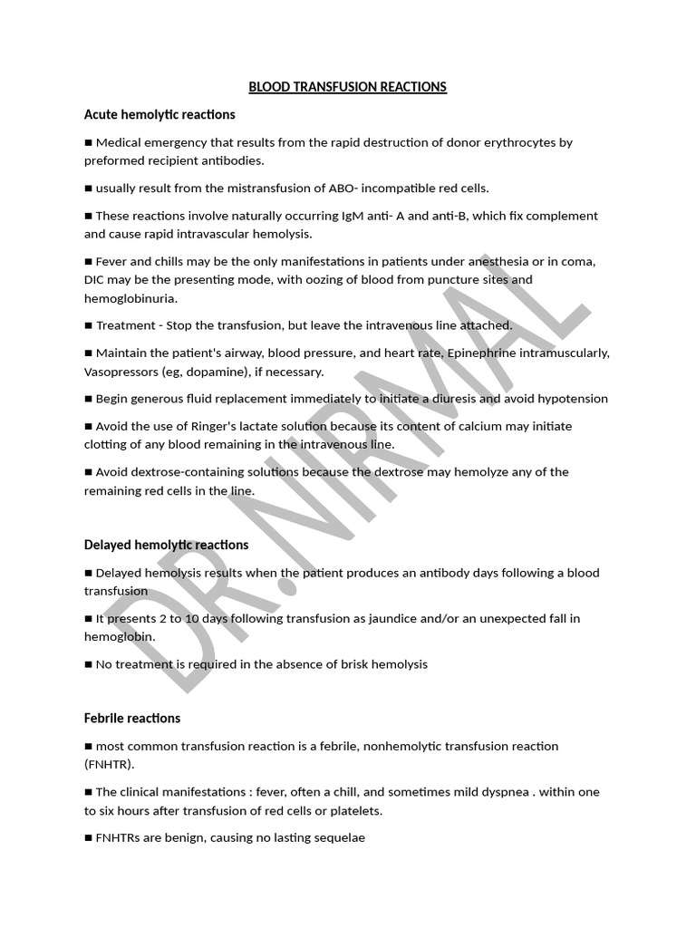 Blood Transfusion Reactions Overview | PDF | Blood Transfusion ...