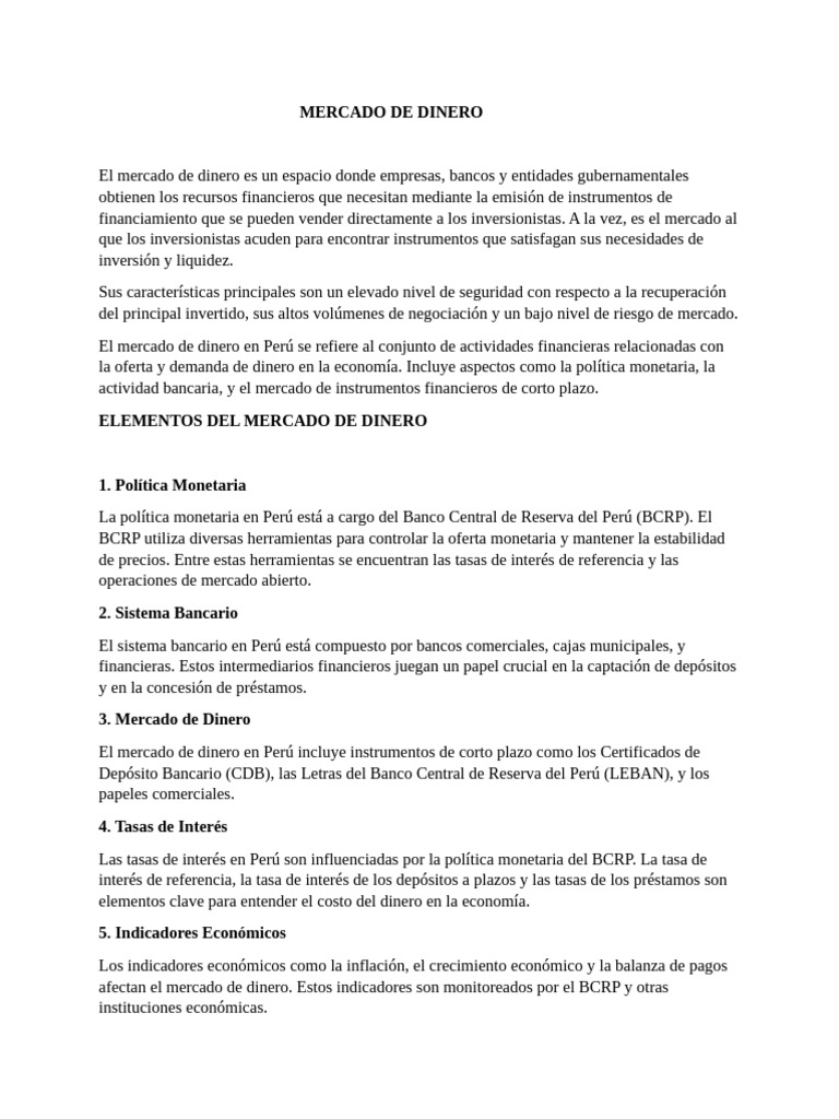 Mercado de Dinero Economia | PDF | Bancos | Deuda gubernamental