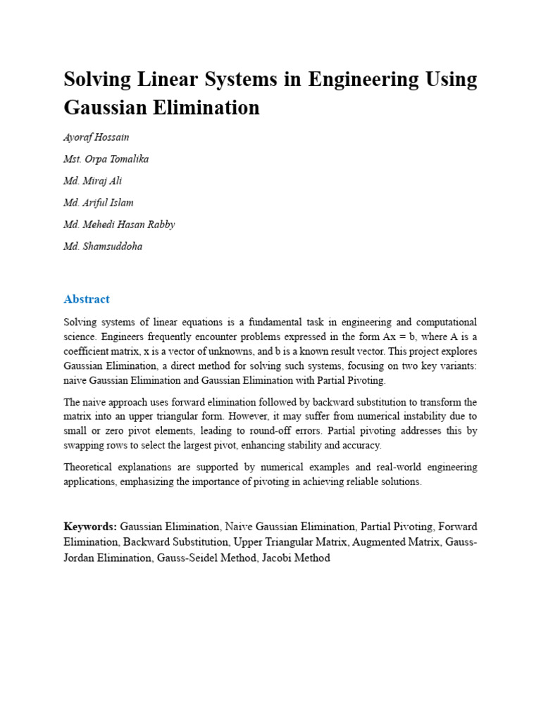 Gaussian Elimination in Engineering Systems | PDF | Matrix (Mathematics ...