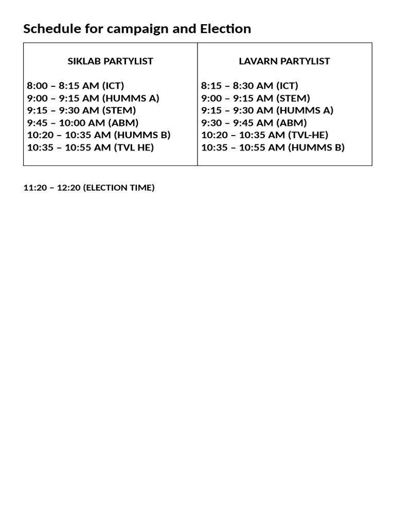Schedule For Campaign and Election | PDF