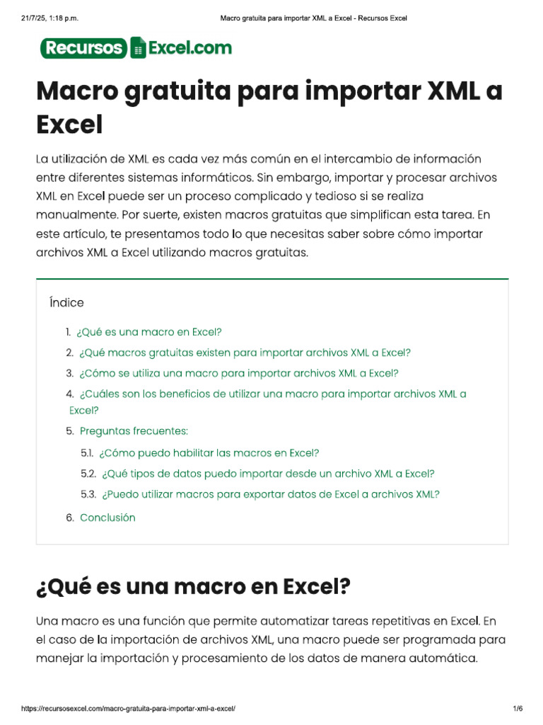 Macro Gratuita para Importar XML A Excel | PDF