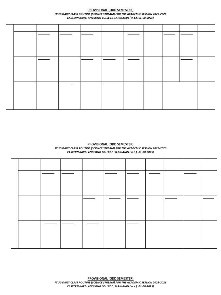 Provisional Fyug Odd Semester Routine 2025-26 - Science | PDF