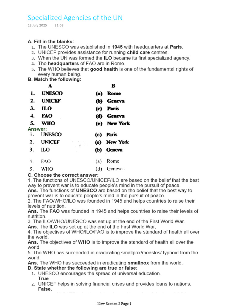 Overview of UN Specialized Agencies | PDF | World Health Organization ...