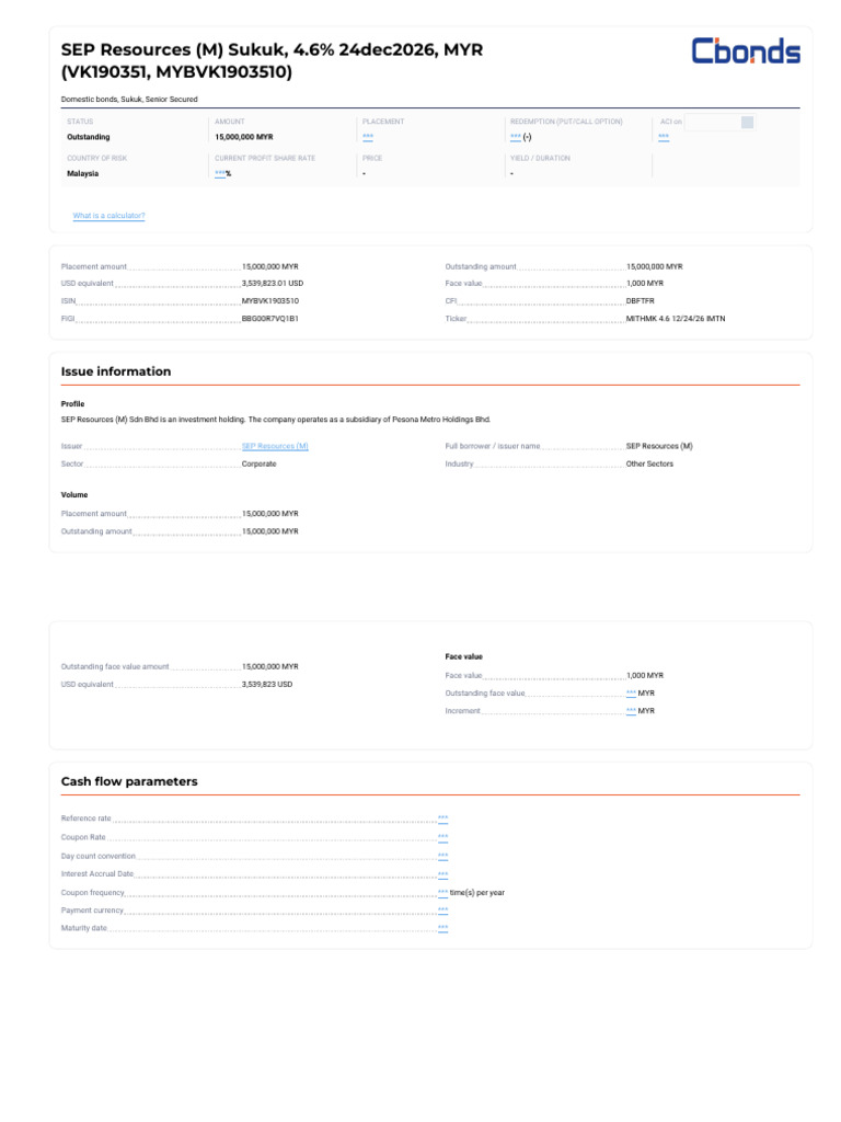 SEP Resources (M), 4.6% 24dec2026, MYR | PDF | Fixed Income | Interest  Bearing Instruments