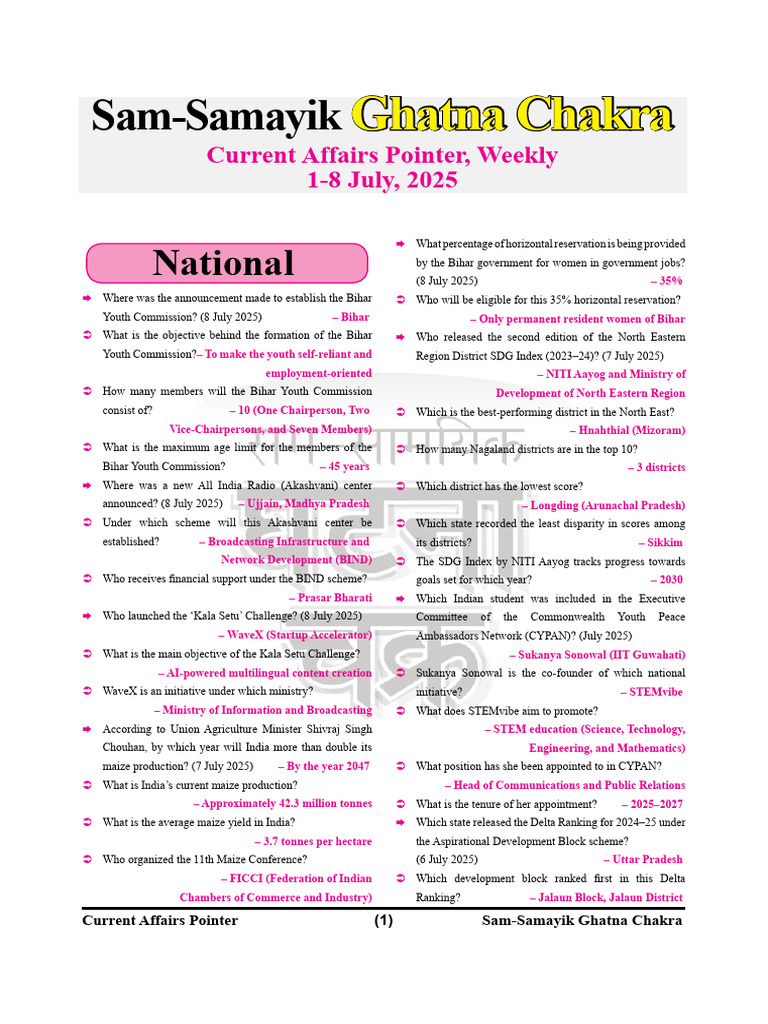 July 2025 Current Affairs in India | PDF