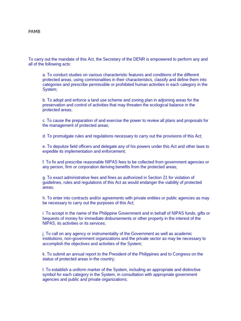 PAMB Mandates for Protected Areas Management | PDF | Justice | Crime ...