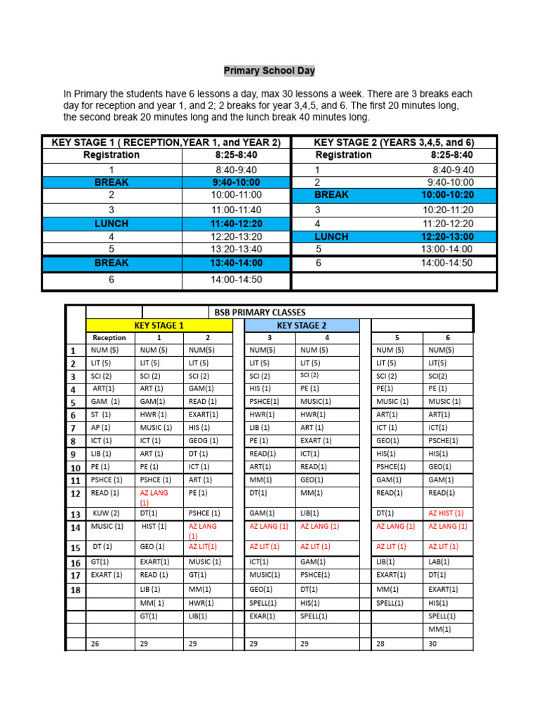 Primary School Daily Schedule Overview | PDF