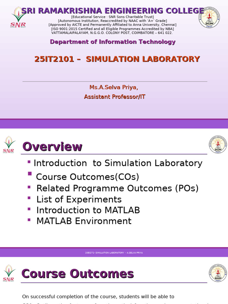 Simulation Laboratory Course Overview | PDF | Matlab | Computing