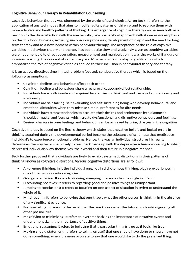 Cognitive Behaviour Therapy in Rehab | PDF | Cognitive Behavioral ...