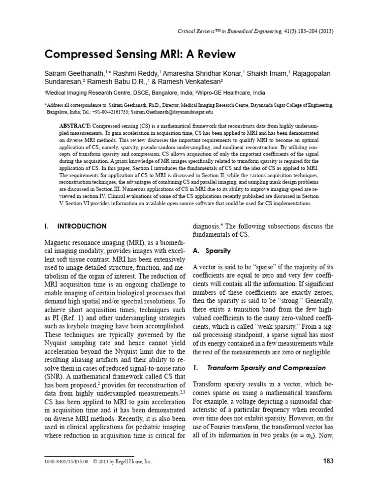 Compressed Sensing in MRI Review | PDF | Magnetic Resonance Imaging ...