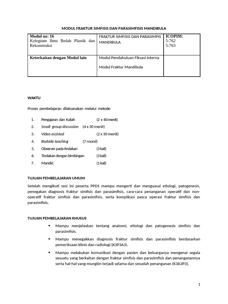 Modul Fraktur Simfisis Dan Parasimfisis Mandibula | PDF
